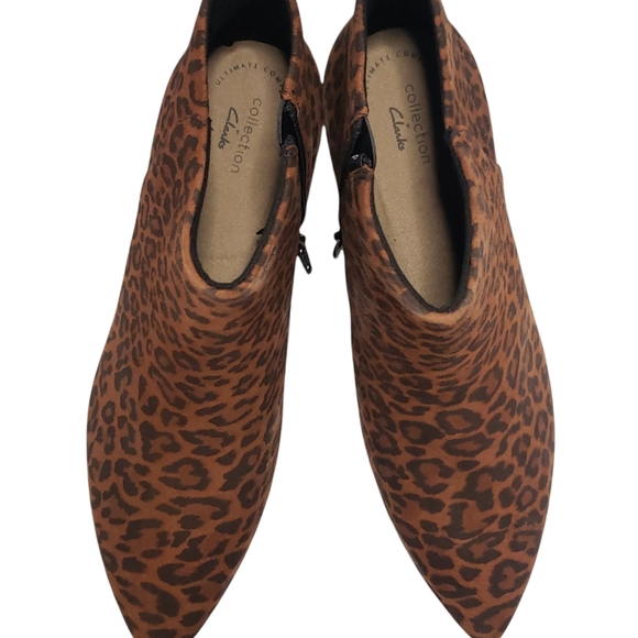 Clark's Linvale Sea Dark Tan Leopard Ankle Boot Womens 9.5 WITH BOX - Picture 9 of 15
